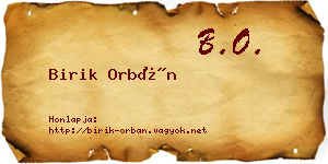 Birik Orbán névjegykártya